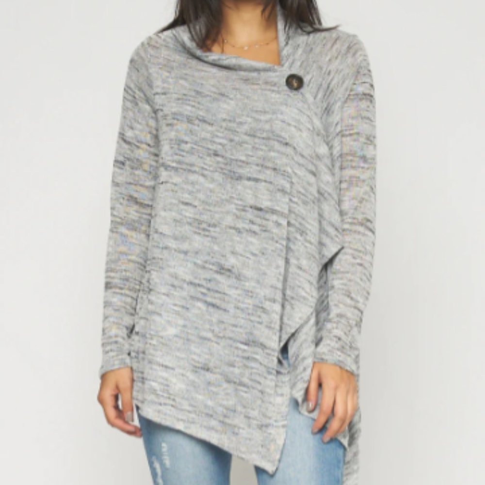 ⭐️2 for $17 Thin Knit Long Sleeve One Button Cardigan Asymmetrical Drape Hem